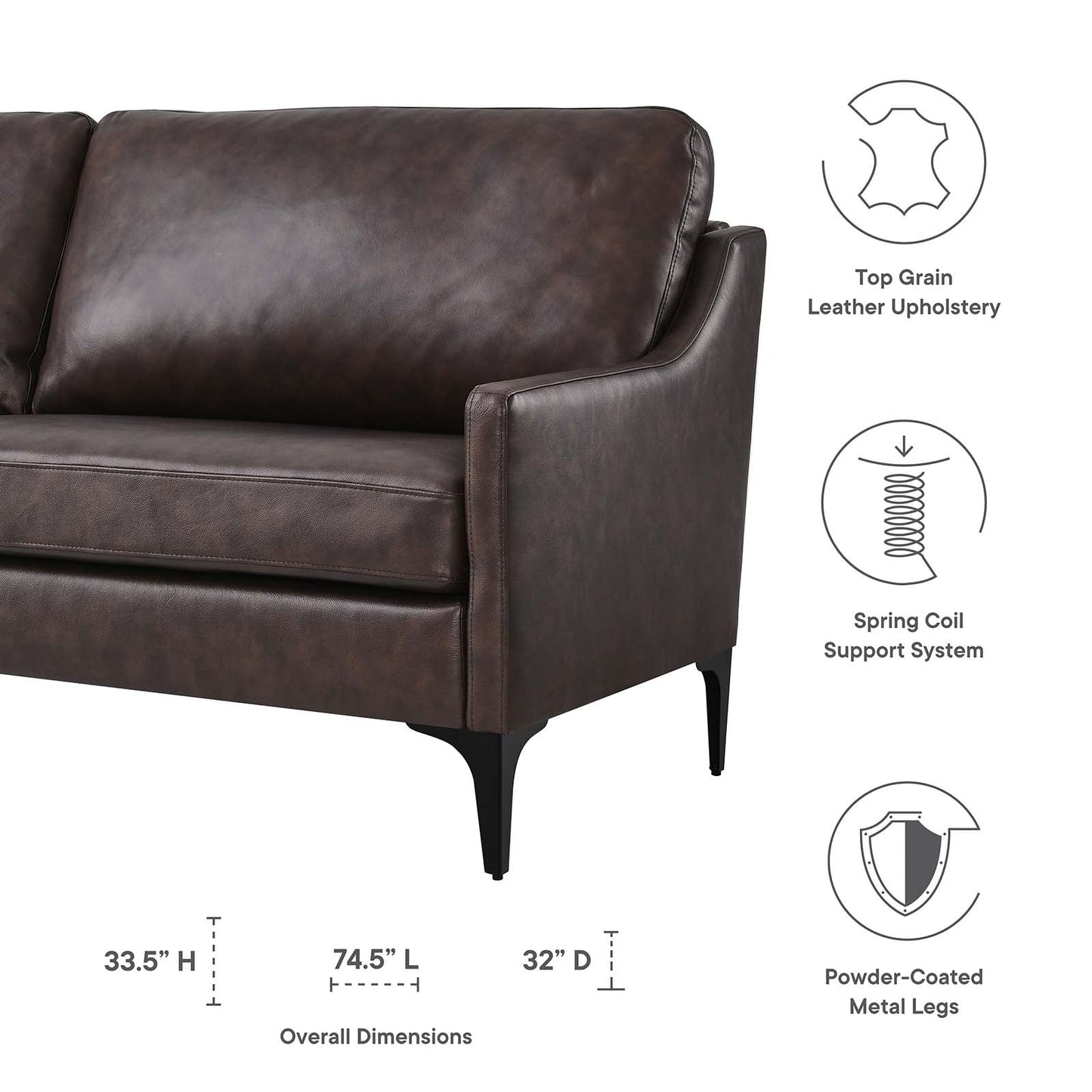 Corland Leather Sofa Brown EEI-6018-BRN