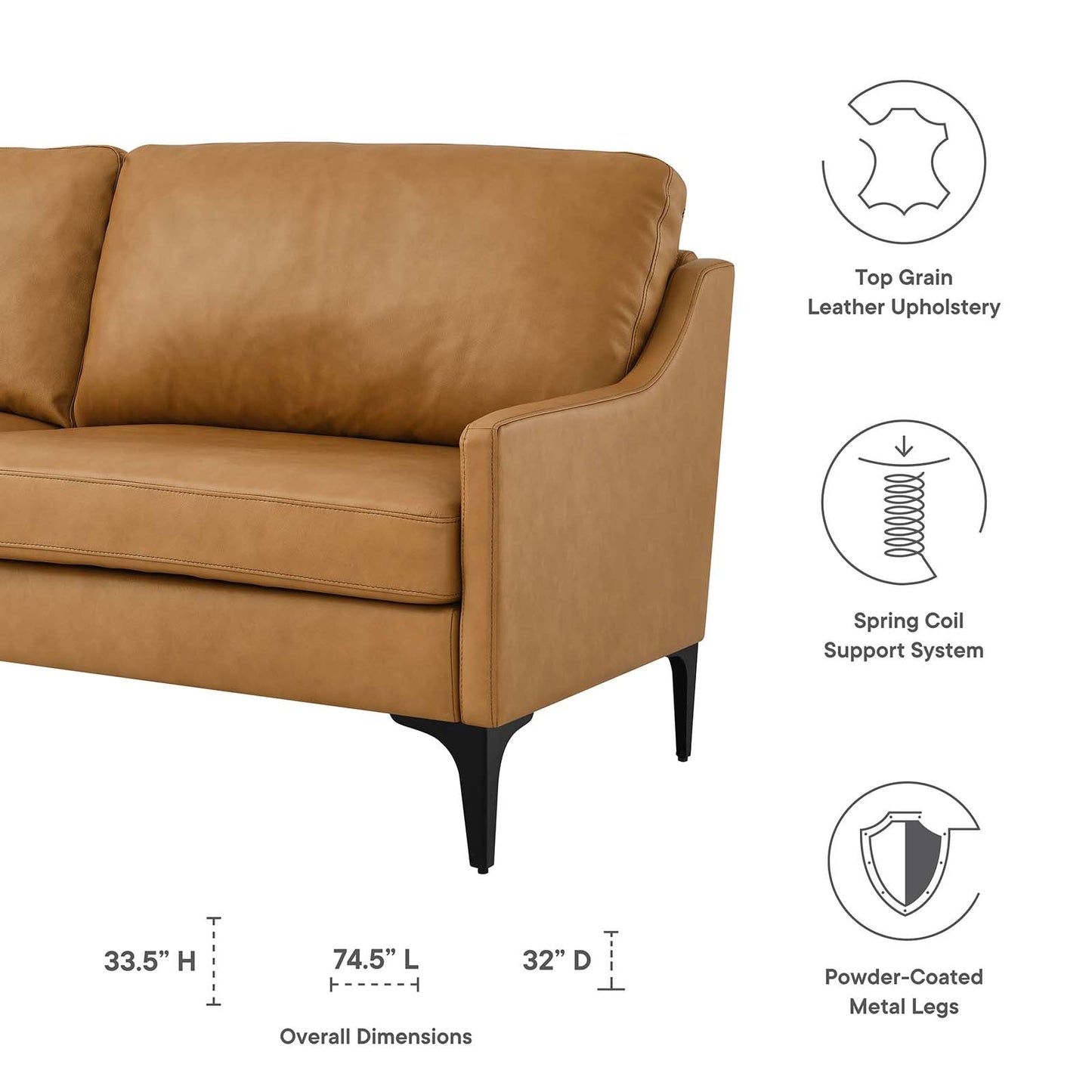 Corland Leather Sofa Tan EEI-6018-TAN