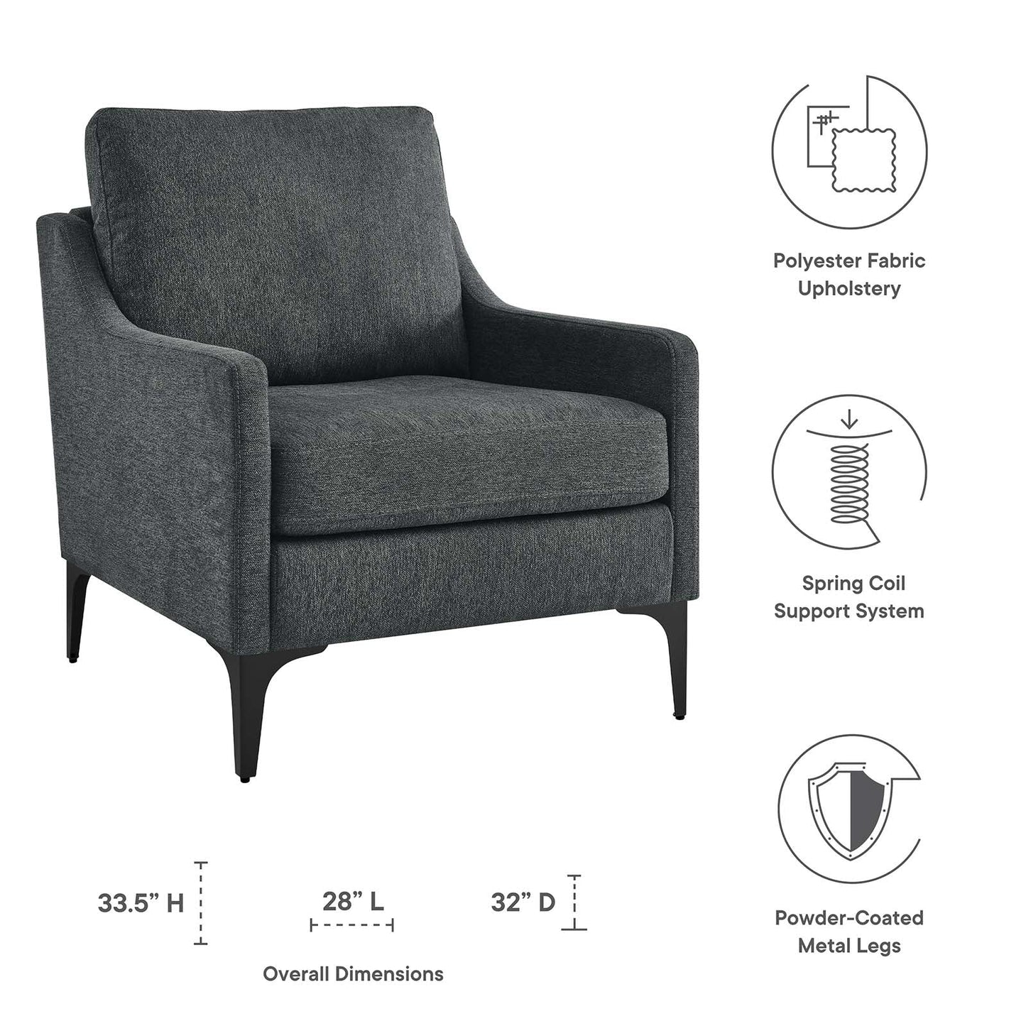 Corland Upholstered Fabric Armchair Charcoal EEI-6023-CHA