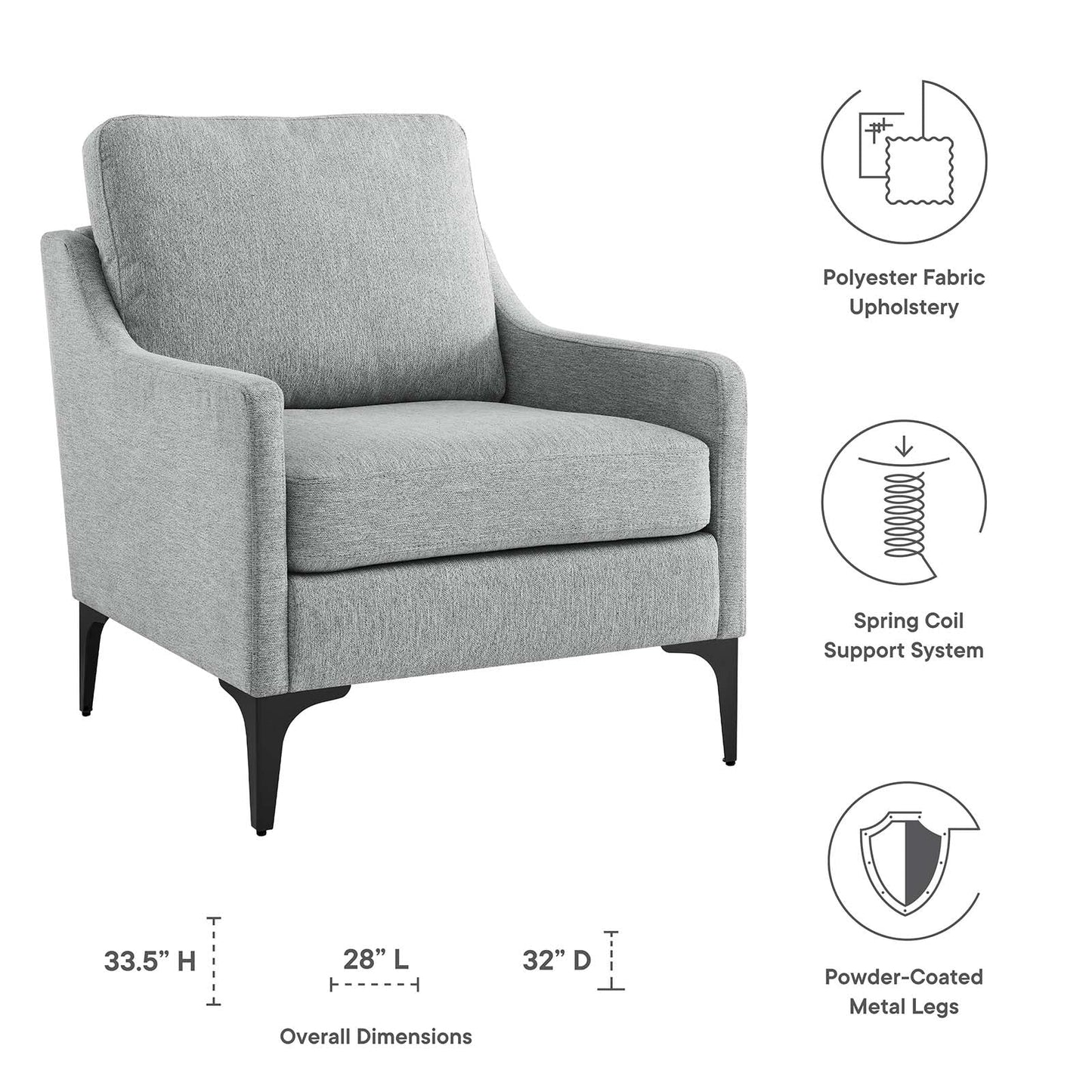 Corland Upholstered Fabric Armchair Light Gray EEI-6023-LGR