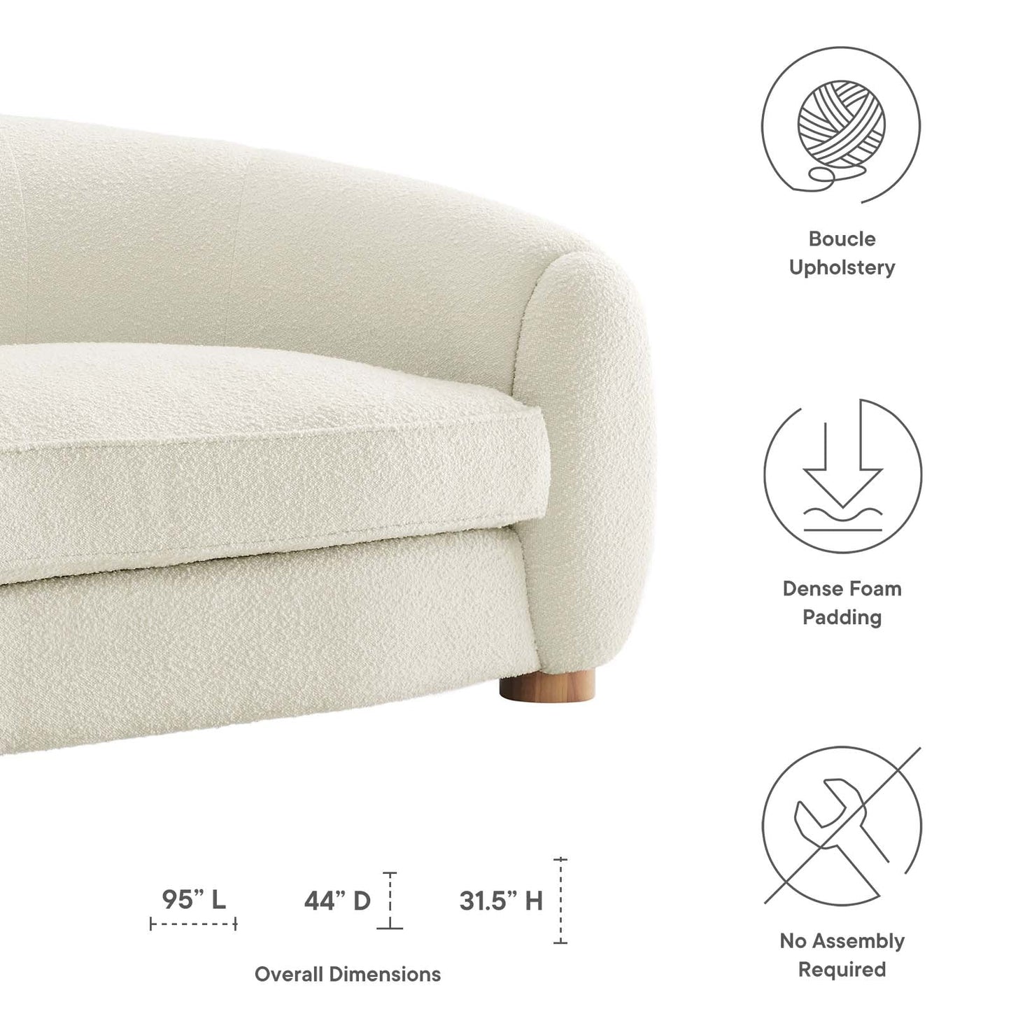 Abundant Boucle Upholstered Fabric Sofa Ivory EEI-6024-IVO