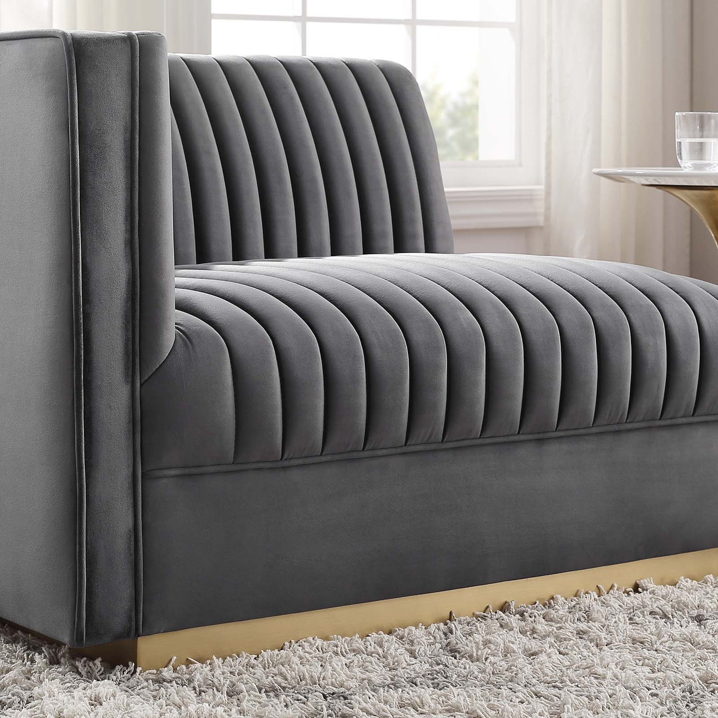 Sanguine Channel Tufted Performance Velvet Modular Sectional Sofa Left-Arm Chair Gray EEI-6031-GRY