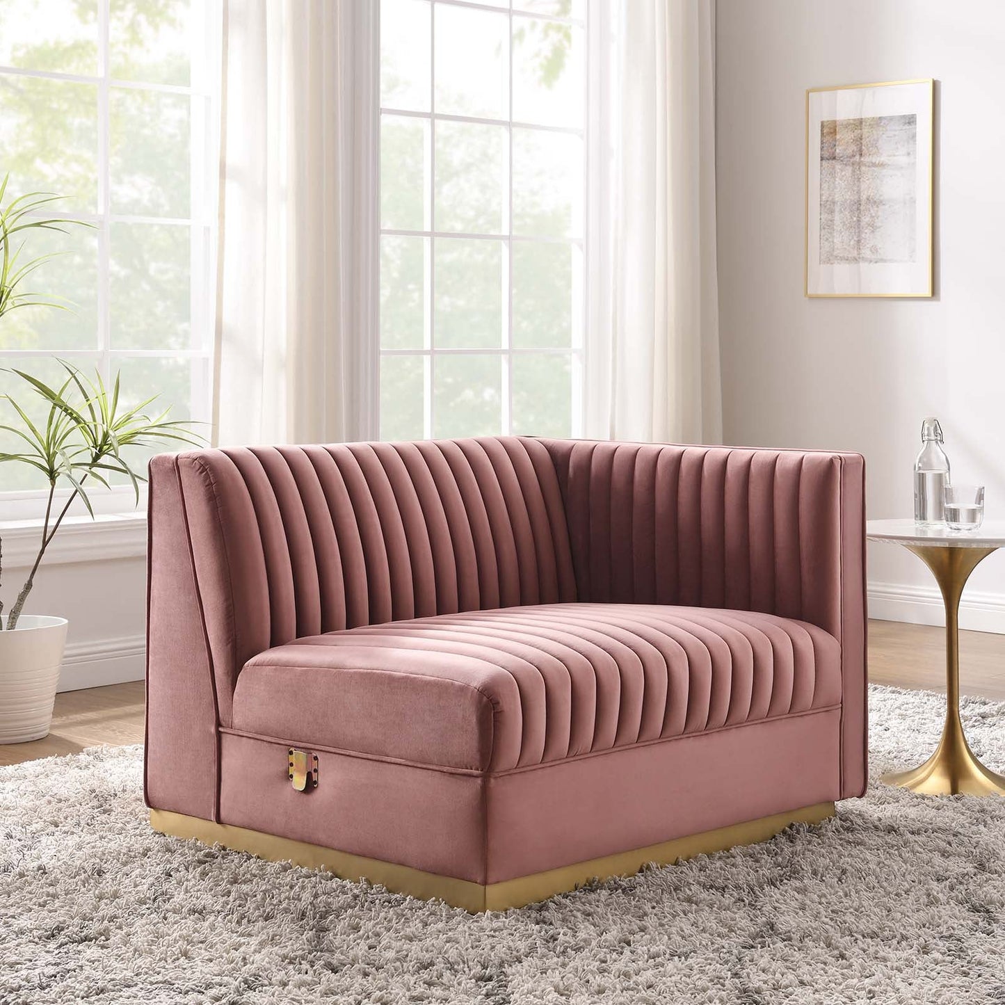 Sanguine Channel Tufted Performance Velvet Modular Sectional Sofa Right-Arm Chair Dusty Rose EEI-6032-DUS