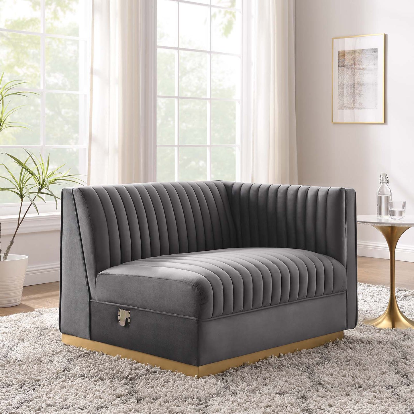 Sanguine Channel Tufted Performance Velvet Modular Sectional Sofa Right-Arm Chair Gray EEI-6032-GRY