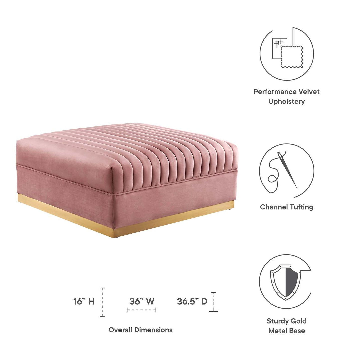 Sanguine Channel Tufted Performance Velvet Modular Sectional Sofa Ottoman Dusty Rose EEI-6036-DUS