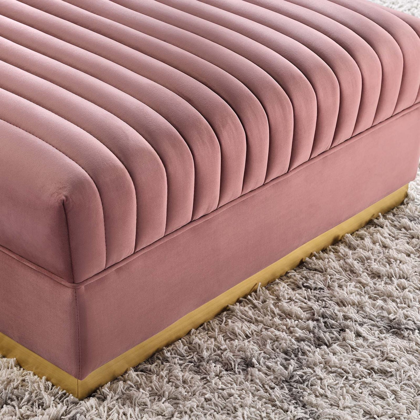 Sanguine Channel Tufted Performance Velvet Modular Sectional Sofa Ottoman Dusty Rose EEI-6036-DUS