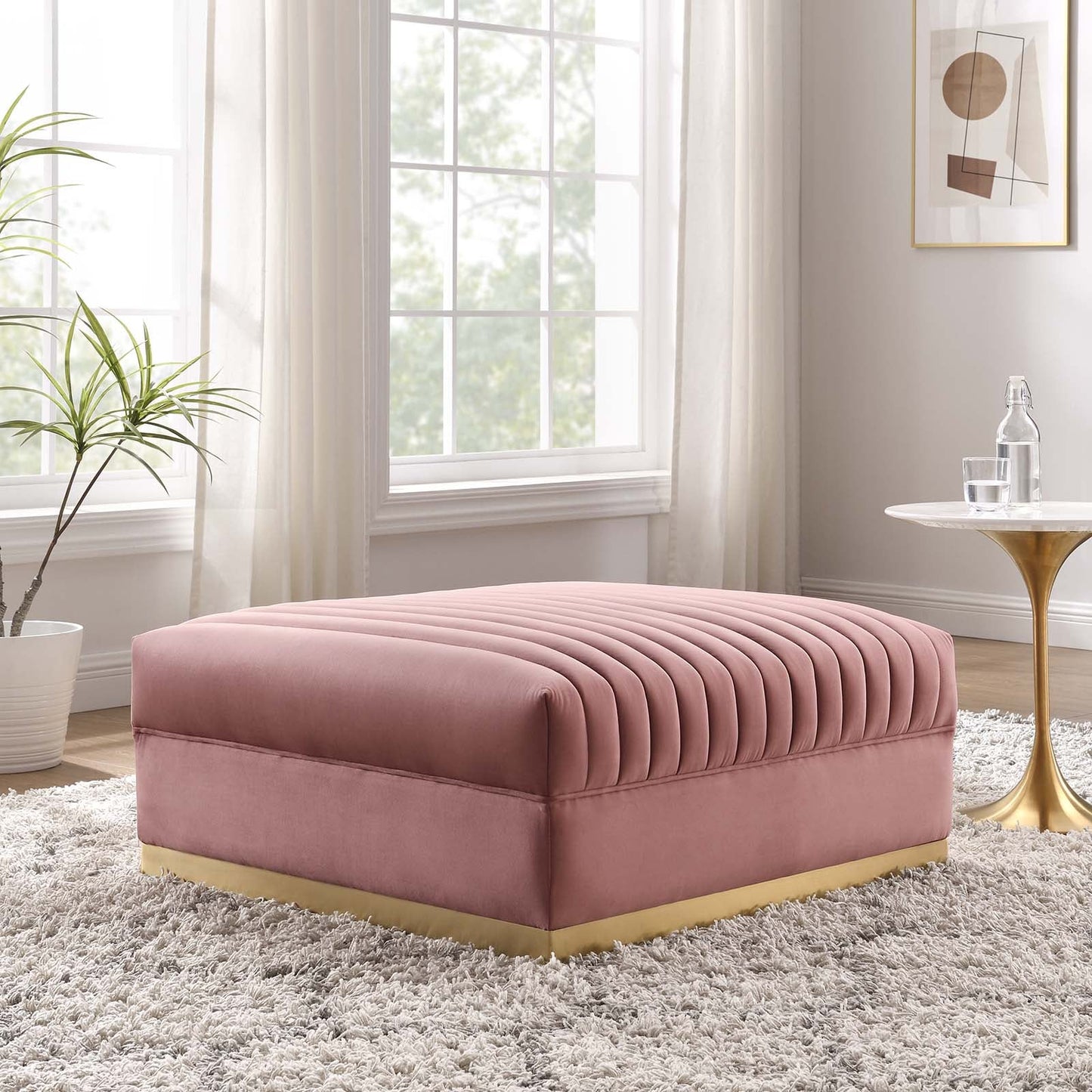 Sanguine Channel Tufted Performance Velvet Modular Sectional Sofa Ottoman Dusty Rose EEI-6036-DUS