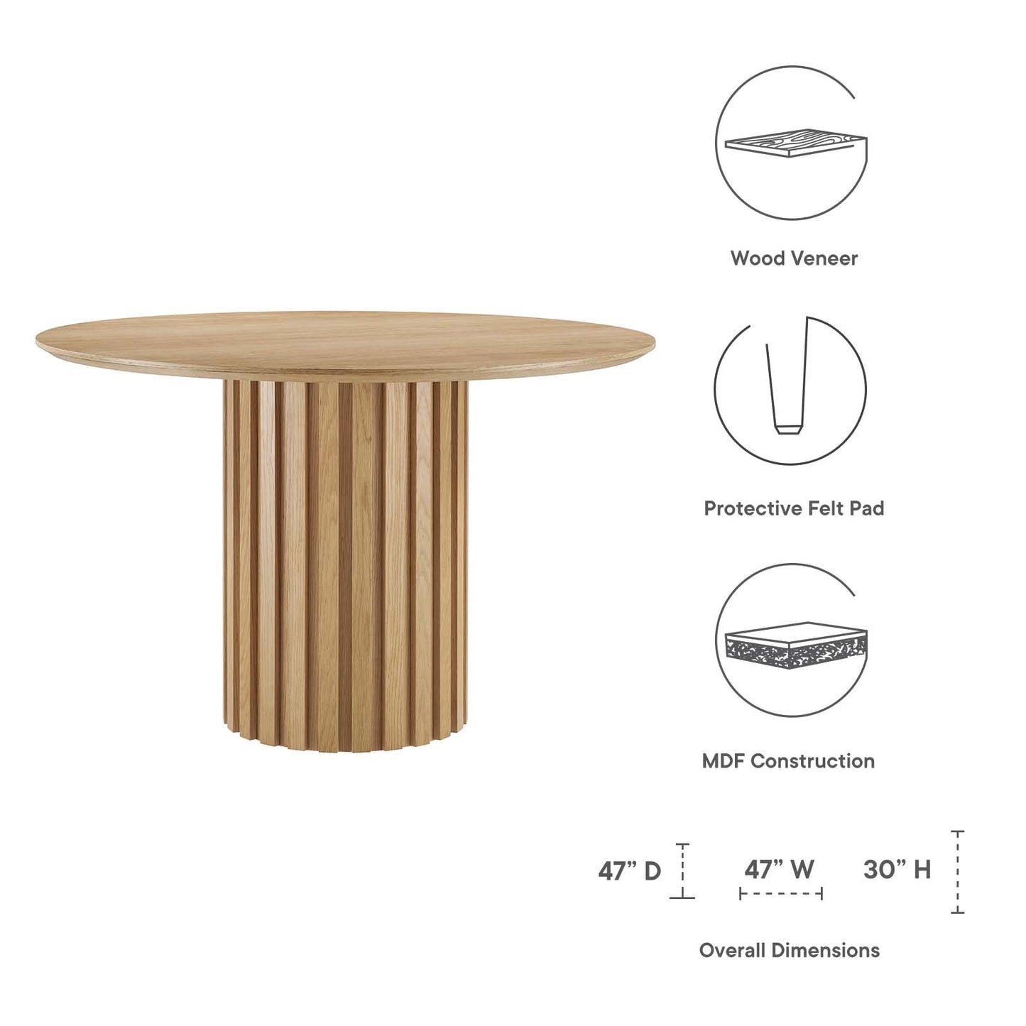 Senja 47" Round Dining Table Oak EEI-6064-OAK-SET