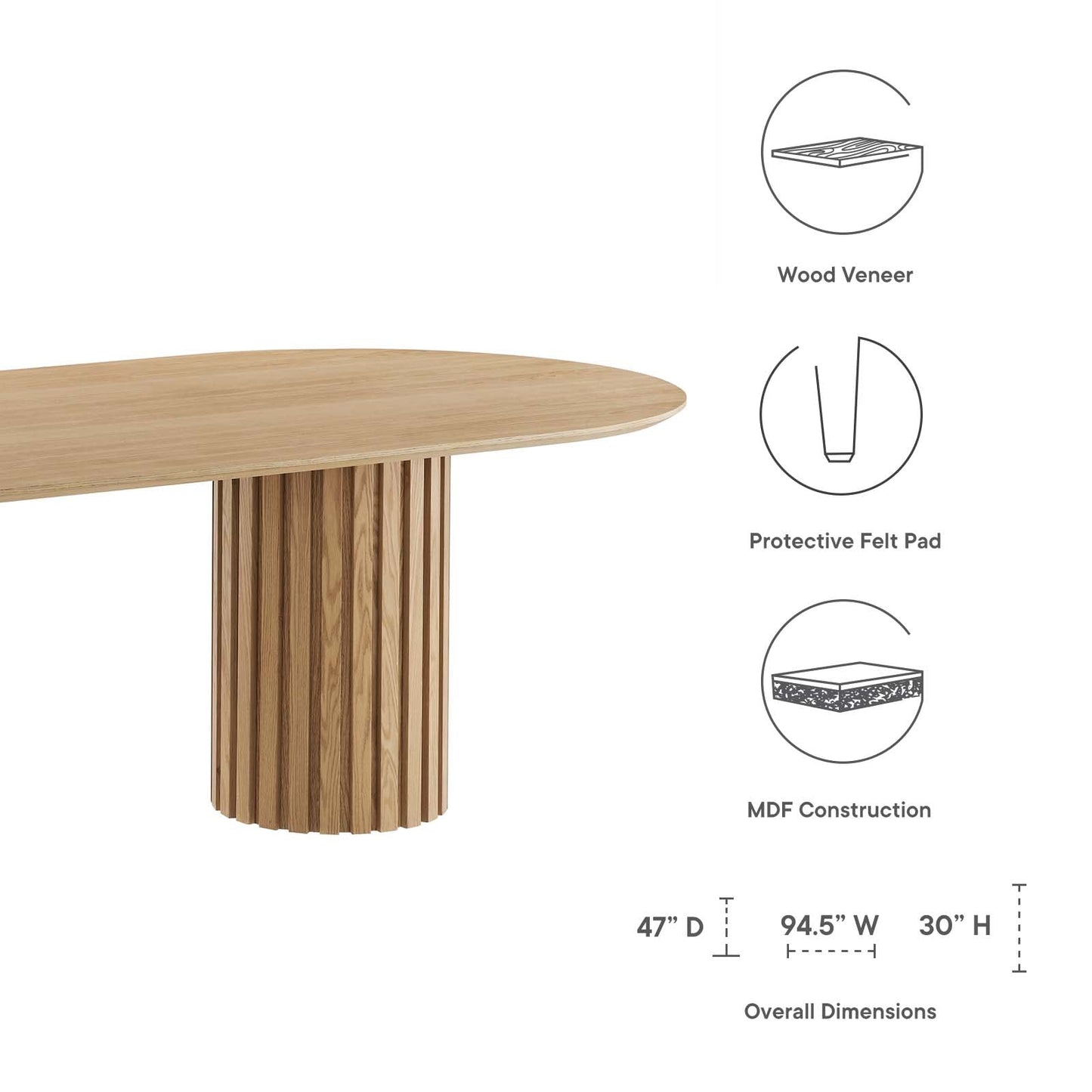 Senja 95" Oval Dining Table Oak EEI-6065-OAK-SET