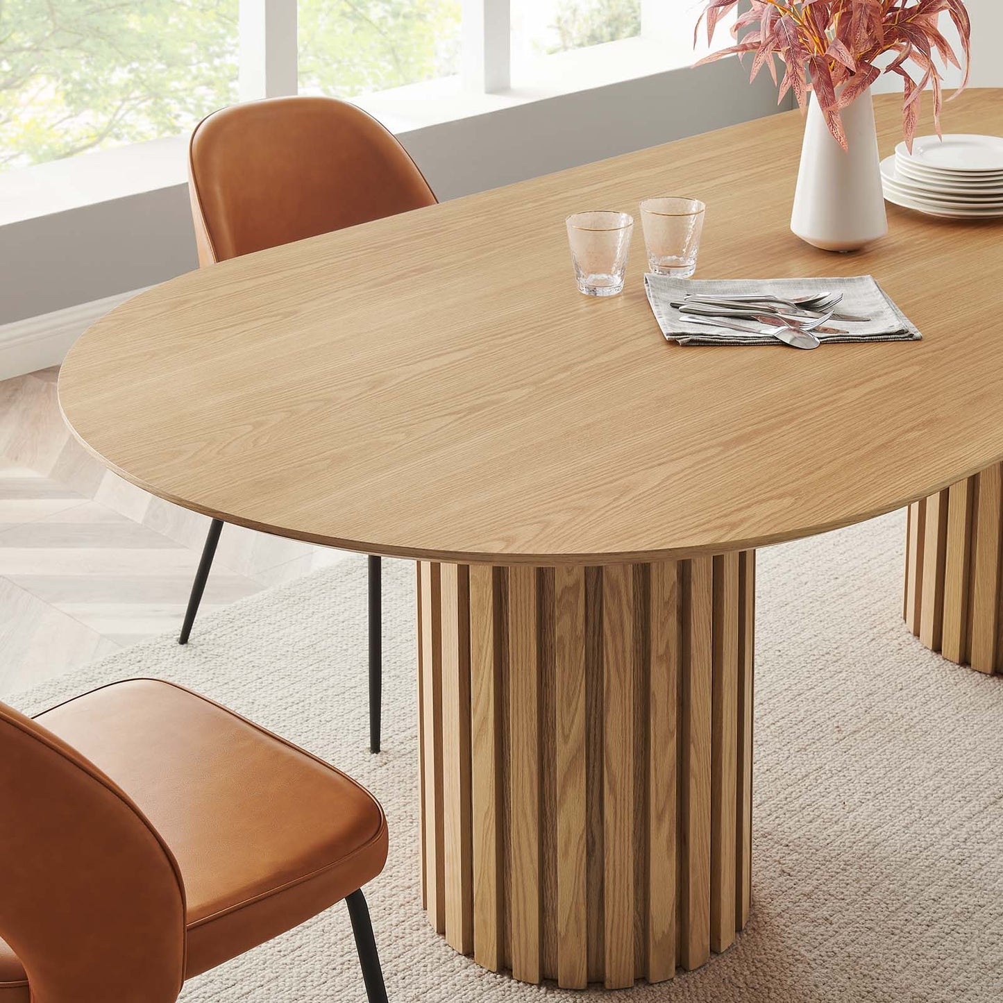 Senja 95" Oval Dining Table Oak EEI-6065-OAK-SET