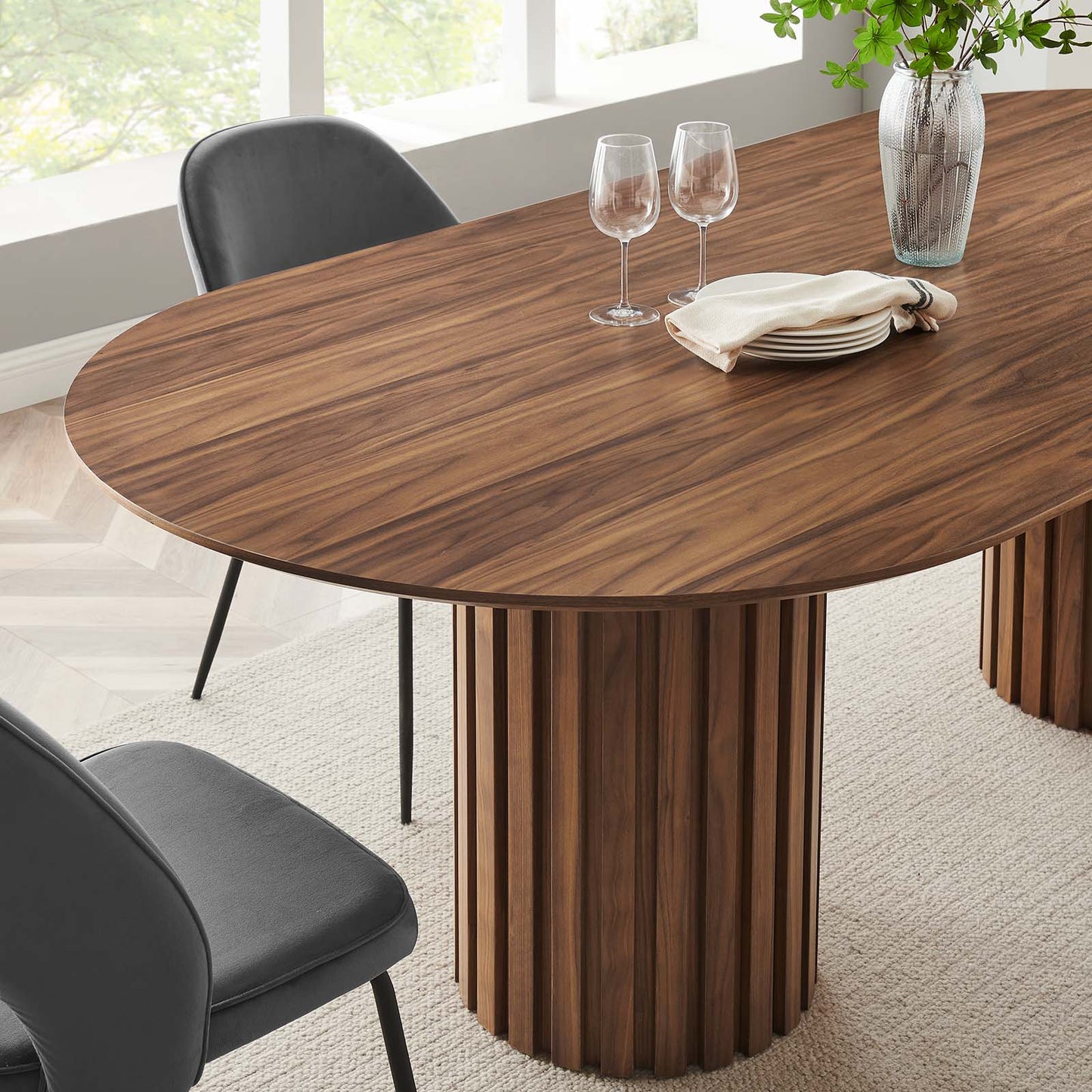 Senja 95" Oval Dining Table Walnut EEI-6065-WAL-SET