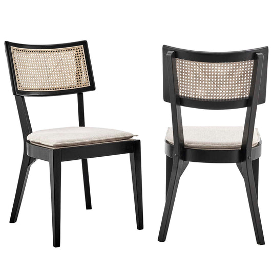 Caledonia Wood Dining Chair Set of 2 Black Beige EEI-6080-BLK-BEI