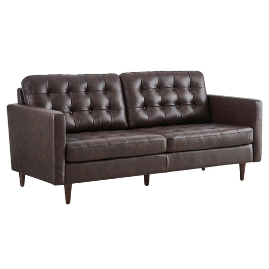 Exalt Tufted Vegan Leather Sofa Brown EEI-6099-BRN