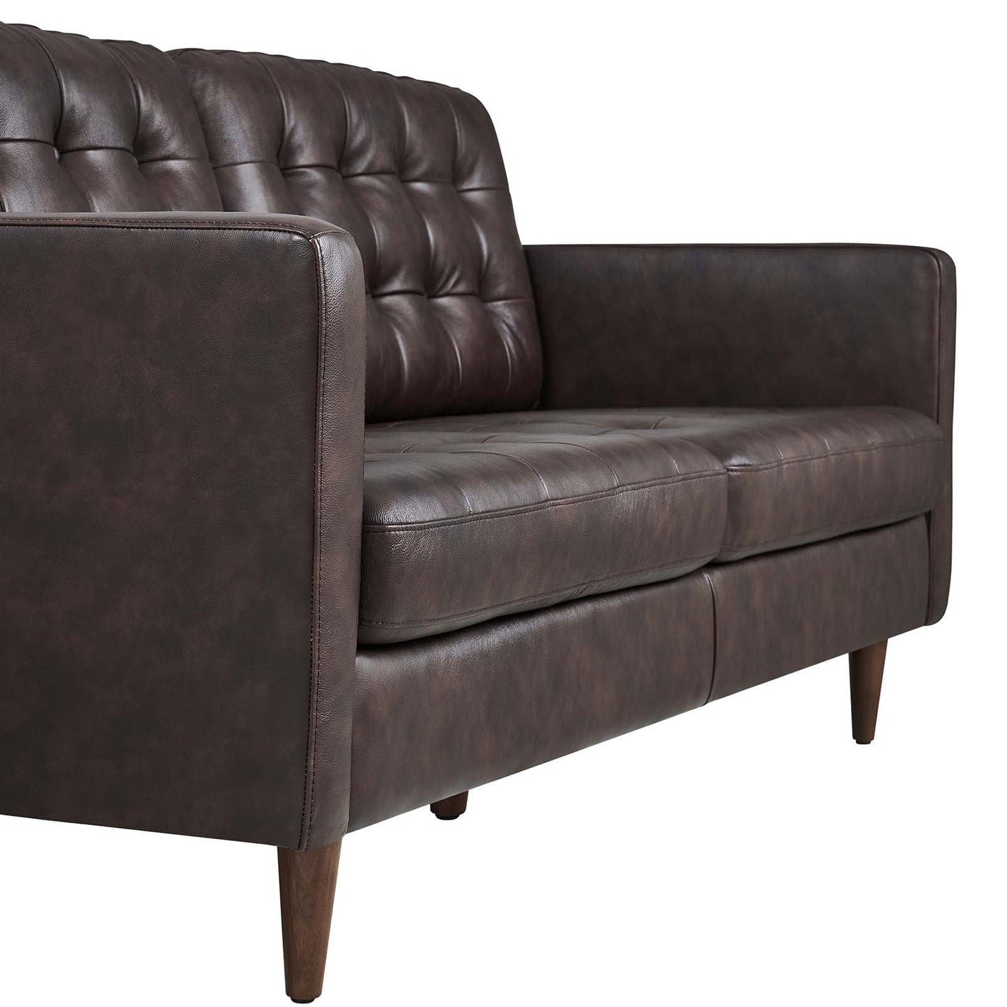 Exalt Tufted Vegan Leather Sofa Brown EEI-6099-BRN