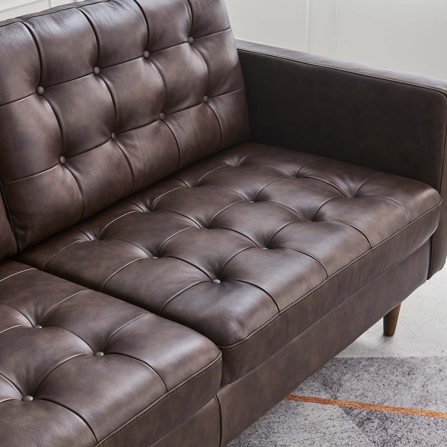 Exalt Tufted Vegan Leather Sofa Brown EEI-6099-BRN