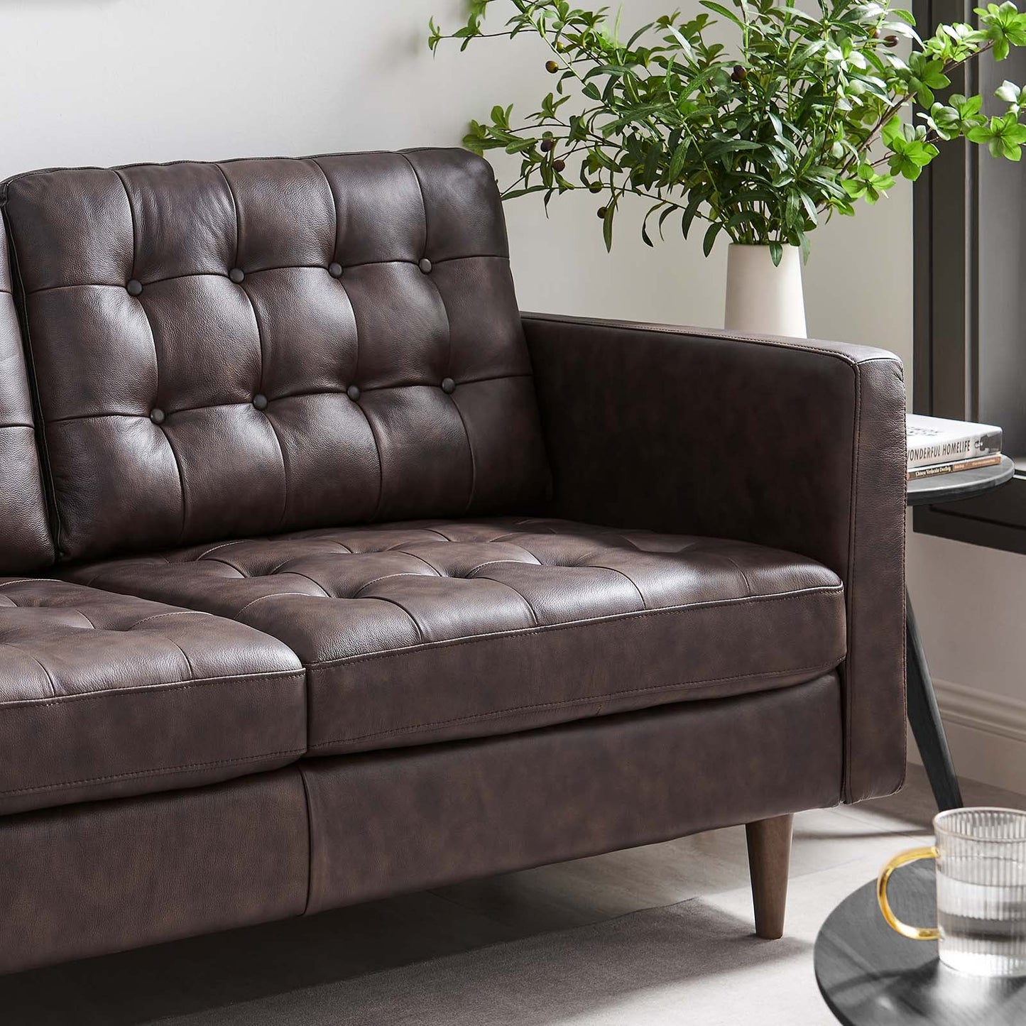 Exalt Tufted Vegan Leather Loveseat Brown EEI-6100-BRN