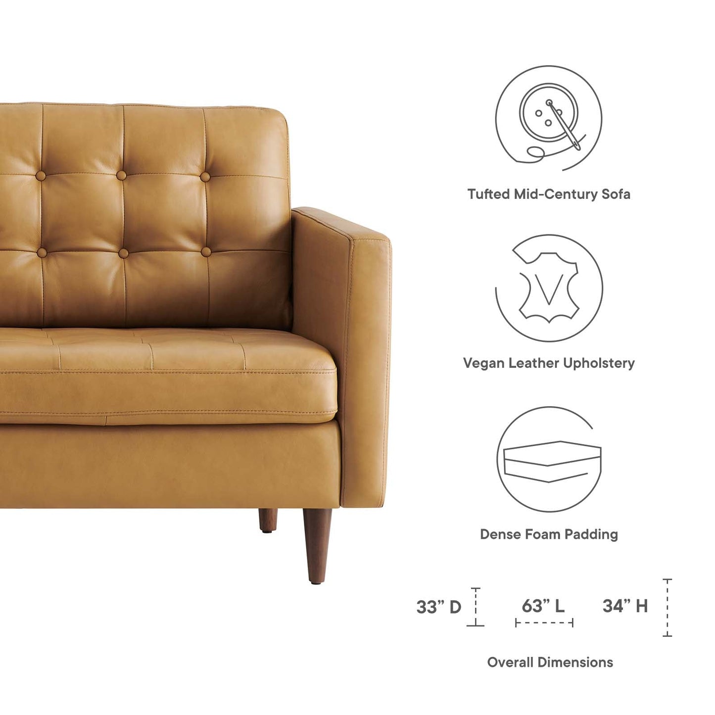 Exalt Tufted Vegan Leather Loveseat Tan EEI-6100-TAN