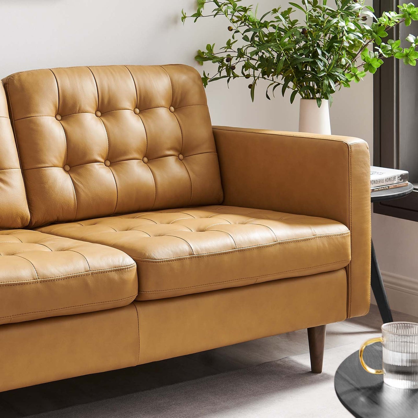 Exalt Tufted Vegan Leather Loveseat Tan EEI-6100-TAN