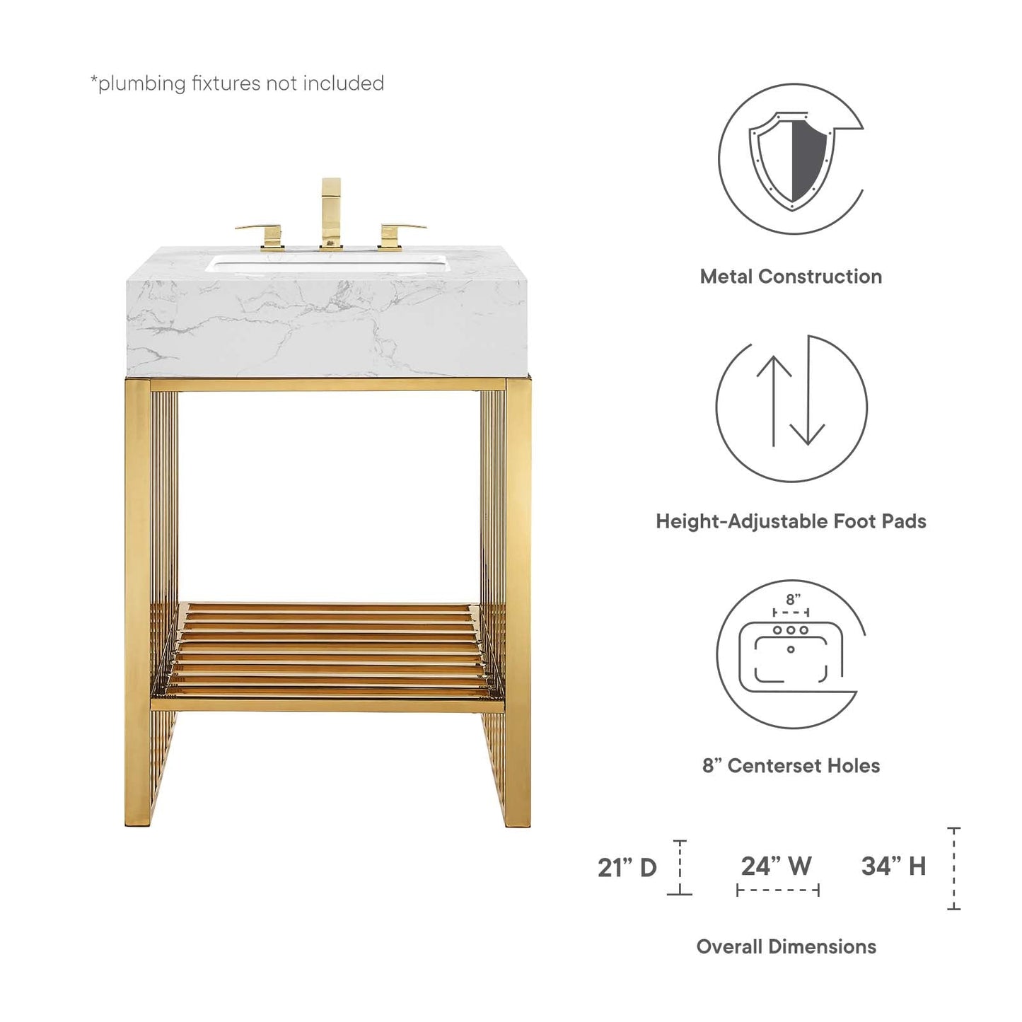 Gridiron 24" Bathroom Vanity White Gold EEI-6103-WHI-GLD