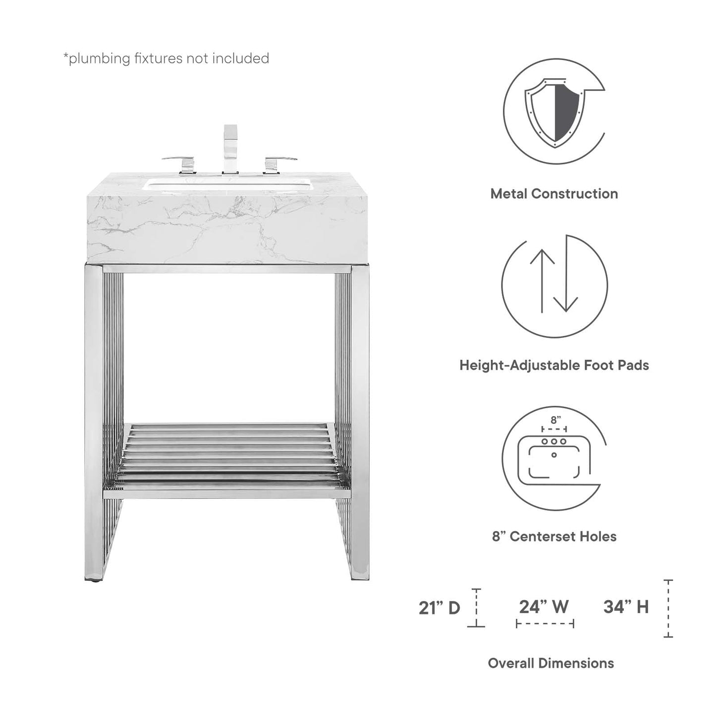 Gridiron 24" Bathroom Vanity White Silver EEI-6103-WHI-SLV