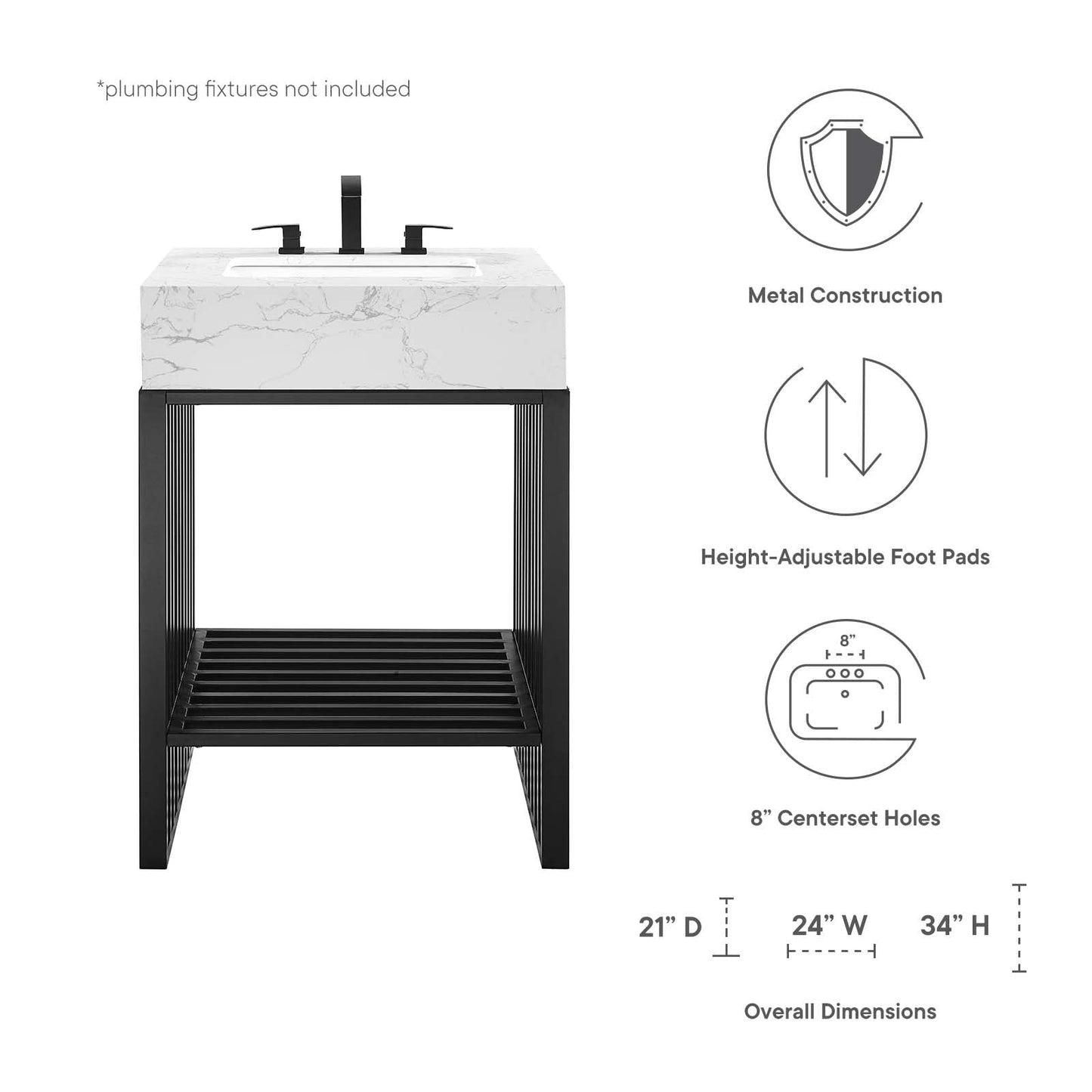 Gridiron 24" Bathroom Vanity White Black EEI-6104-WHI-BLK