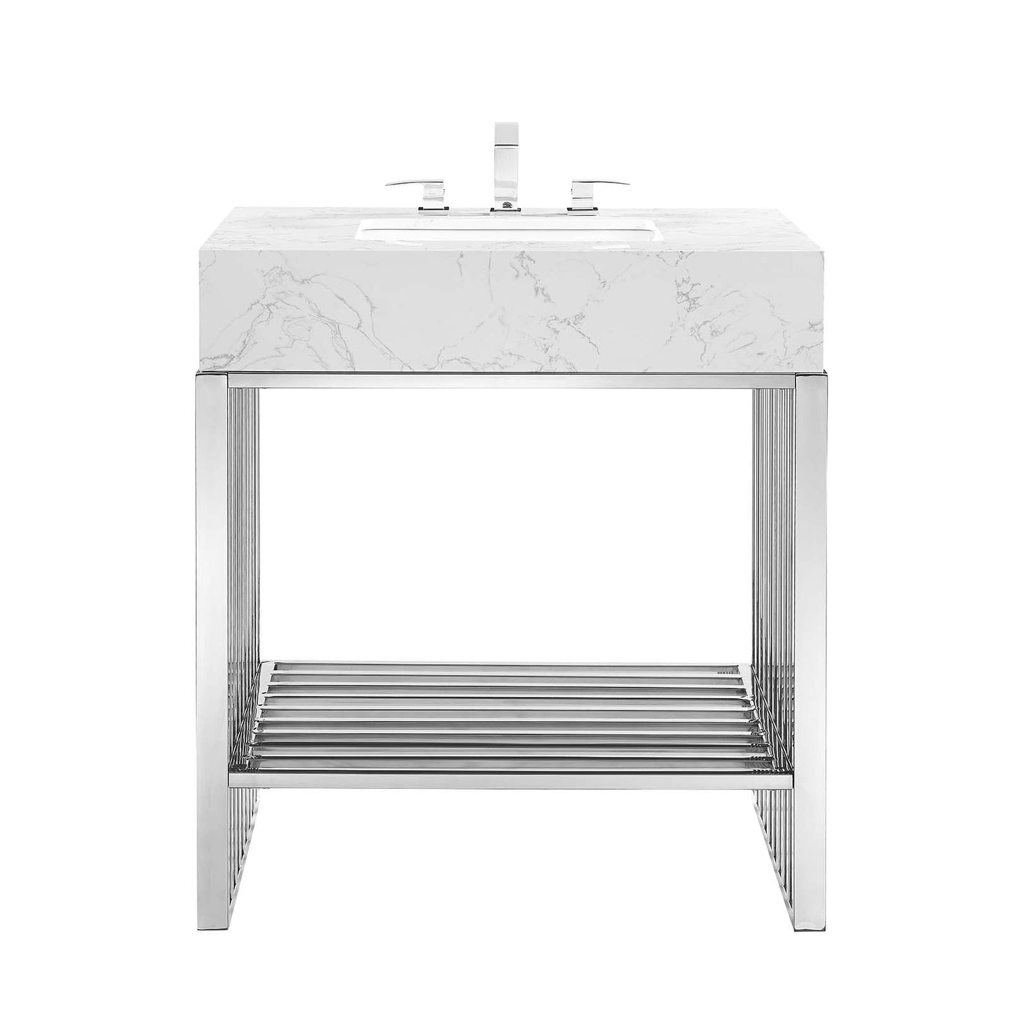 Gridiron 30" Bathroom Vanity White Silver EEI-6105-WHI-SLV