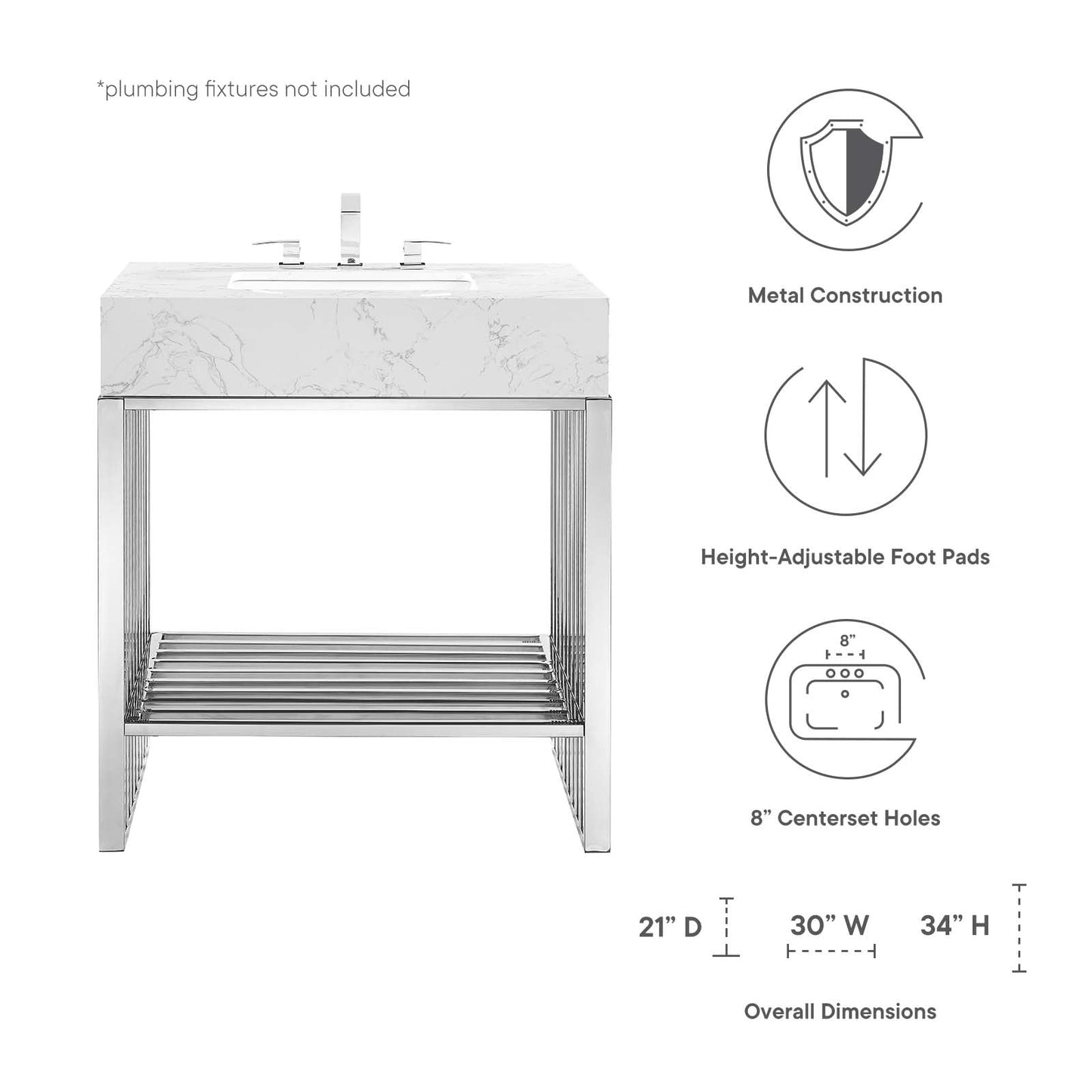 Gridiron 30" Bathroom Vanity White Silver EEI-6105-WHI-SLV