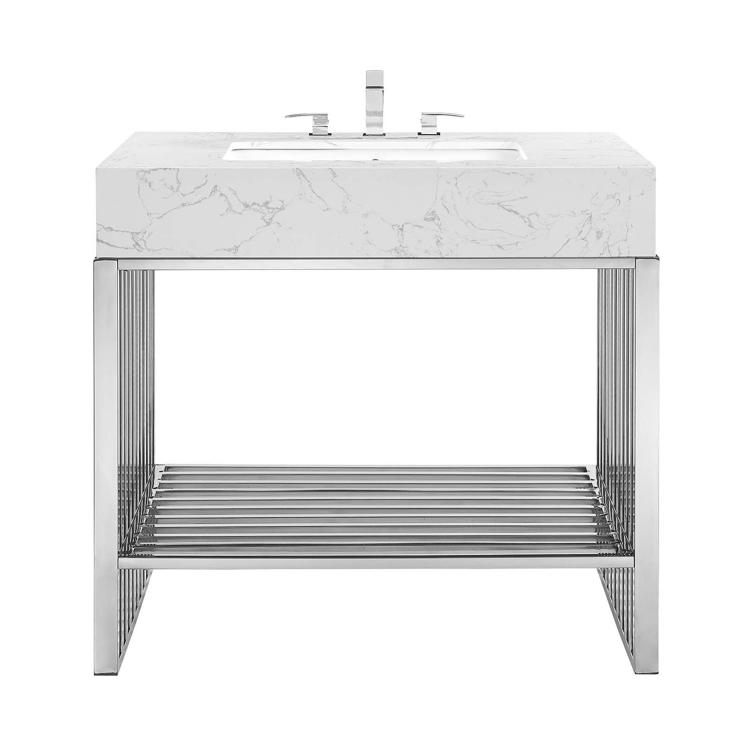 Gridiron 36" Bathroom Vanity White Silver EEI-6107-WHI-SLV