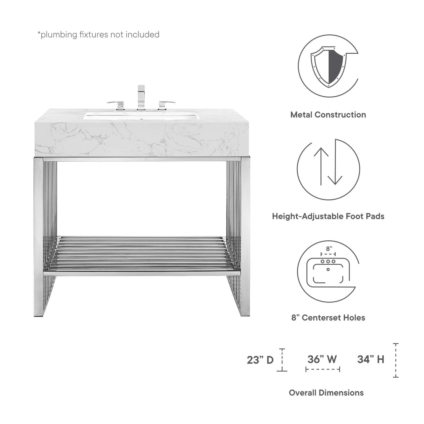 Gridiron 36" Bathroom Vanity White Silver EEI-6107-WHI-SLV