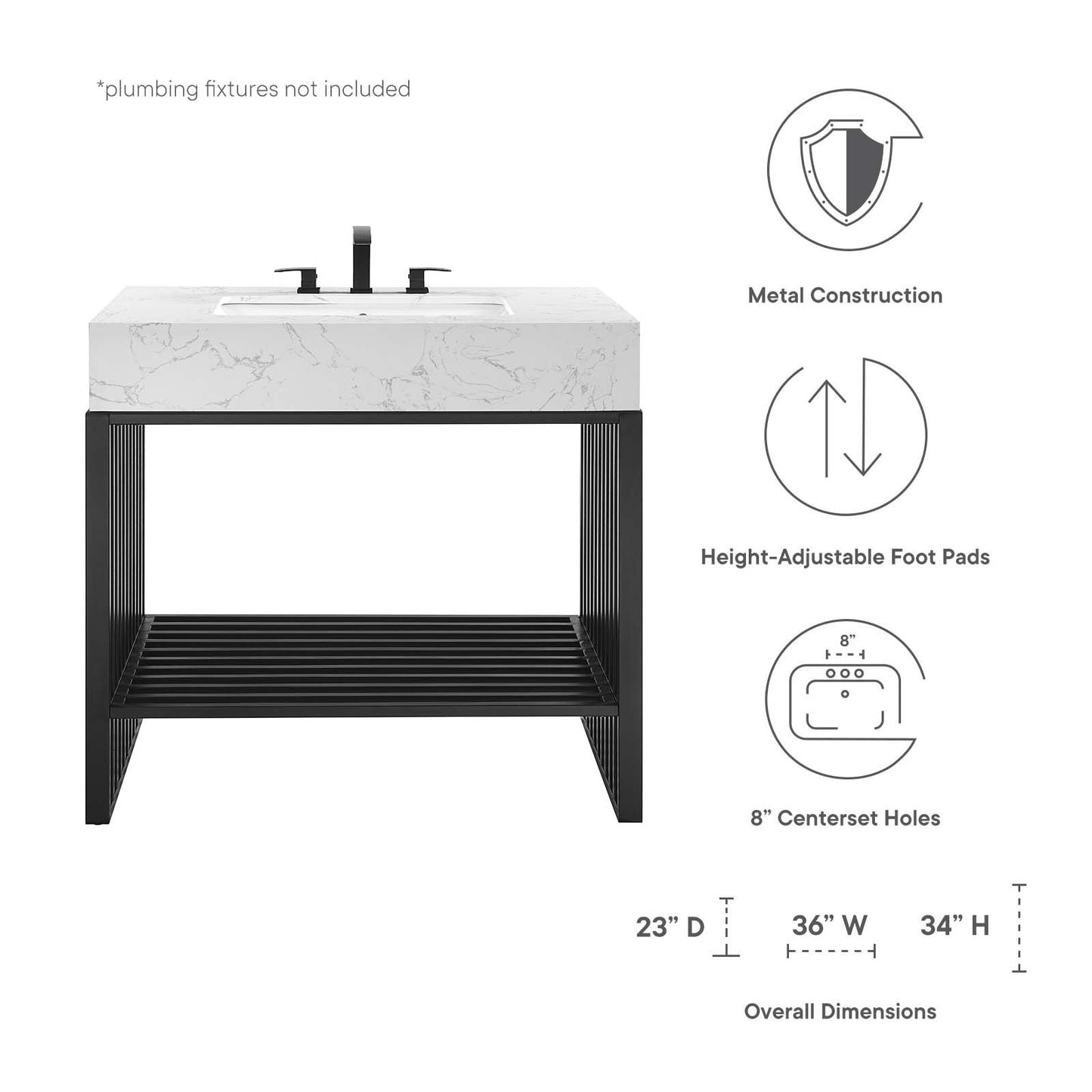 Gridiron 36" Bathroom Vanity White Black EEI-6108-WHI-BLK