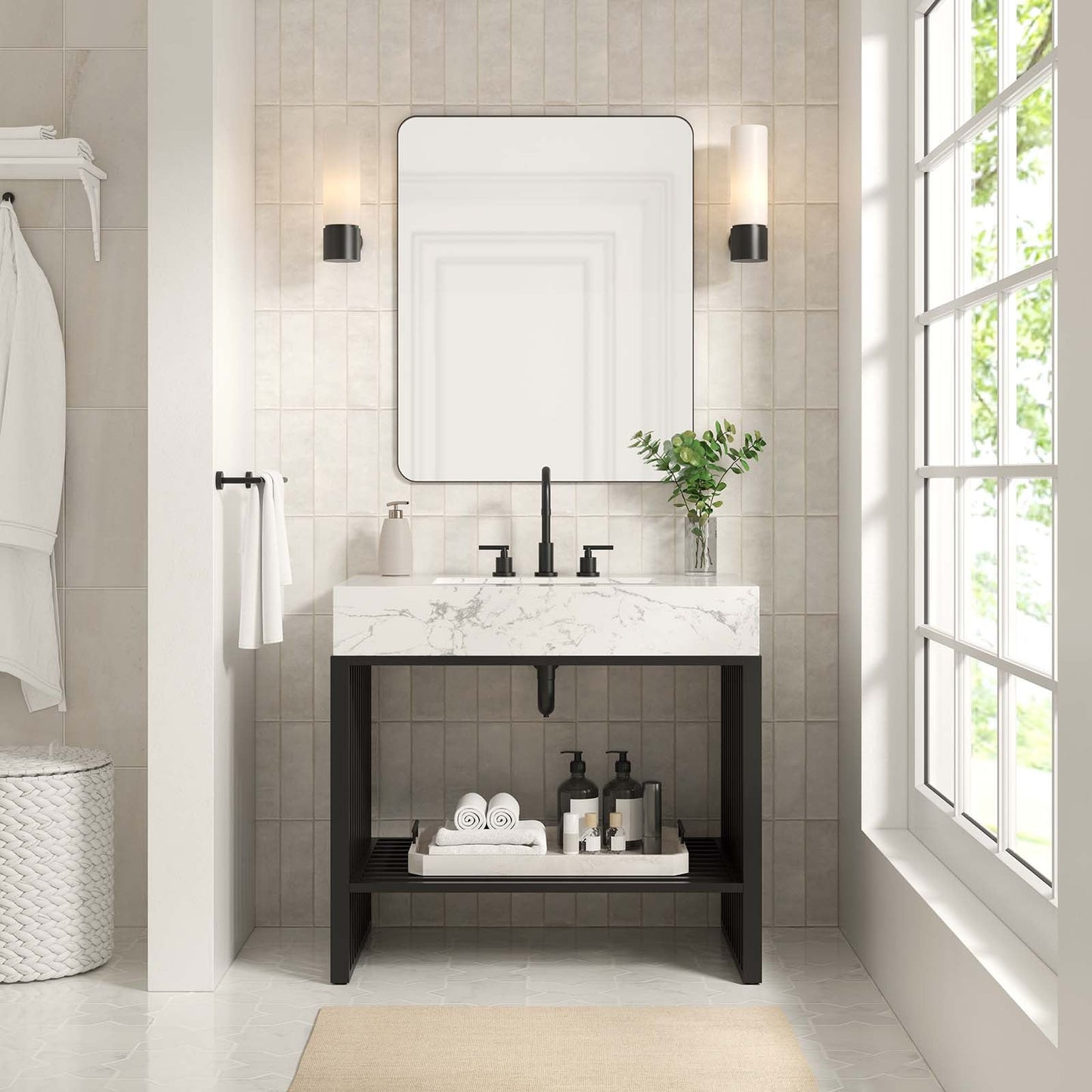 Gridiron 36" Bathroom Vanity White Black EEI-6108-WHI-BLK