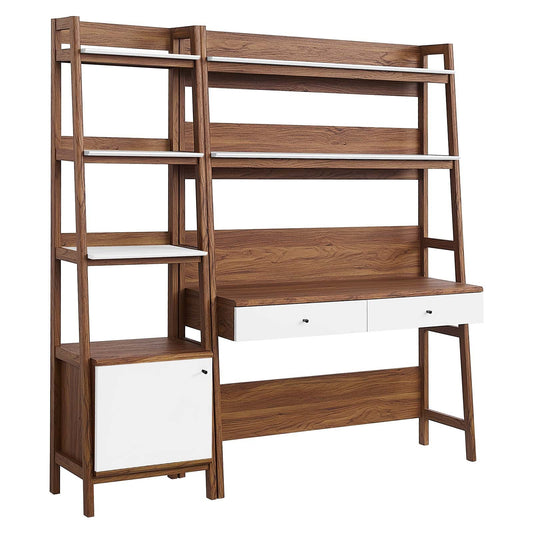 Bixby 2-Piece Wood Office Desk and Bookshelf Walnut White EEI-6111-WAL-WHI