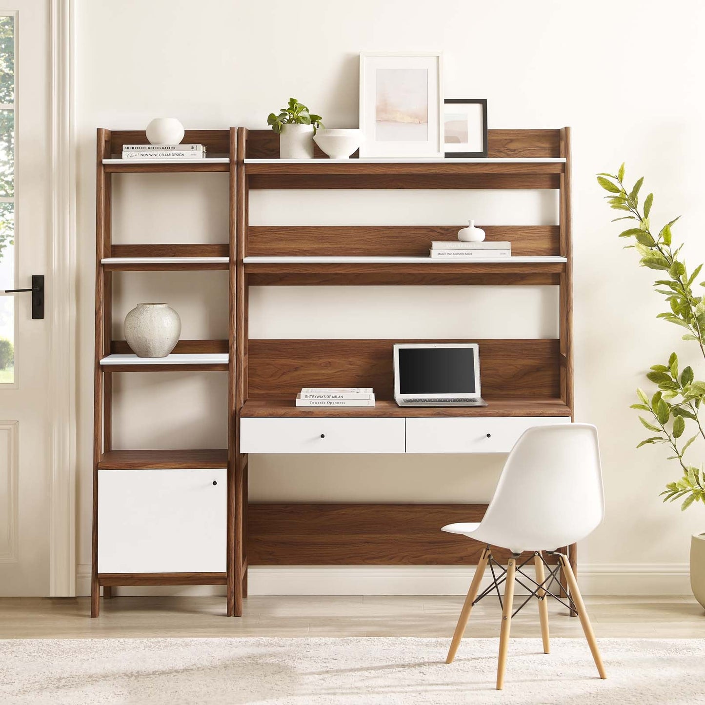 Bixby 2-Piece Wood Office Desk and Bookshelf Walnut White EEI-6111-WAL-WHI