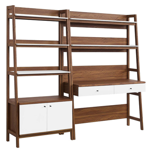 Bixby 2-Piece Wood Office Desk and Bookshelf Walnut White EEI-6112-WAL-WHI