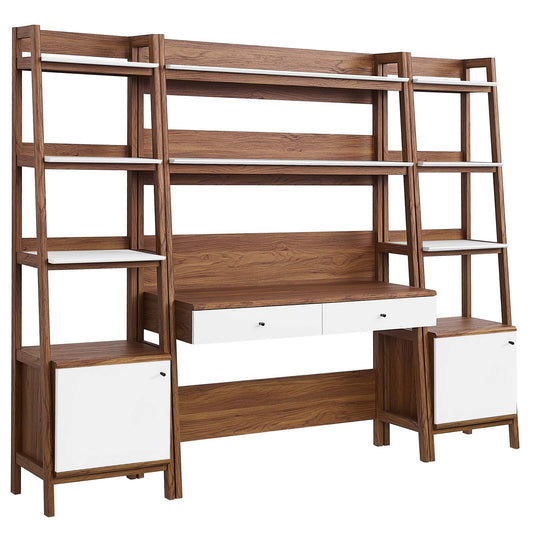 Bixby 3-Piece Wood Office Desk and Bookshelf Walnut White EEI-6114-WAL-WHI