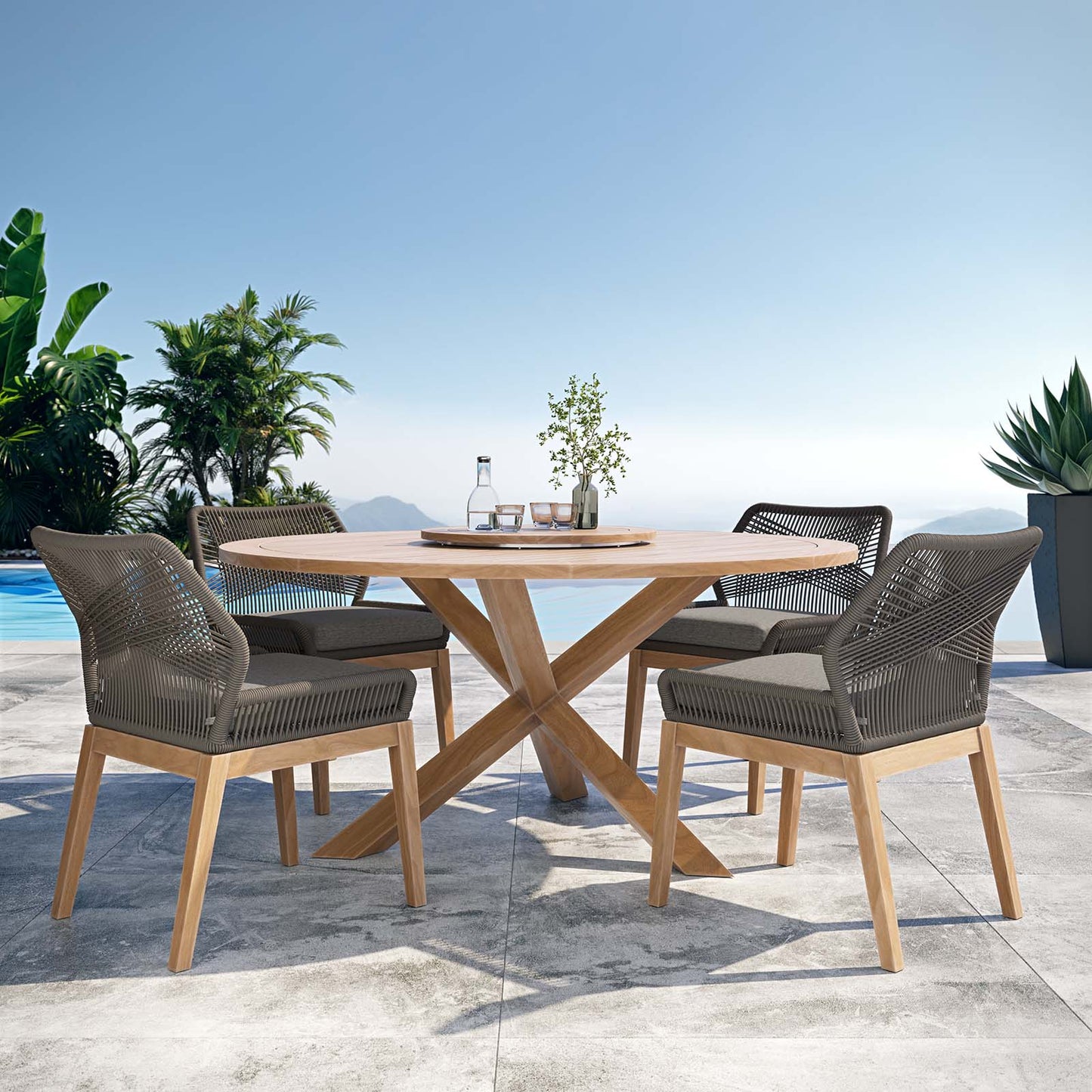 Wellspring 5-Piece Outdoor Patio Teak Wood Dining Set Gray Graphite EEI-6118-GRY-GPH