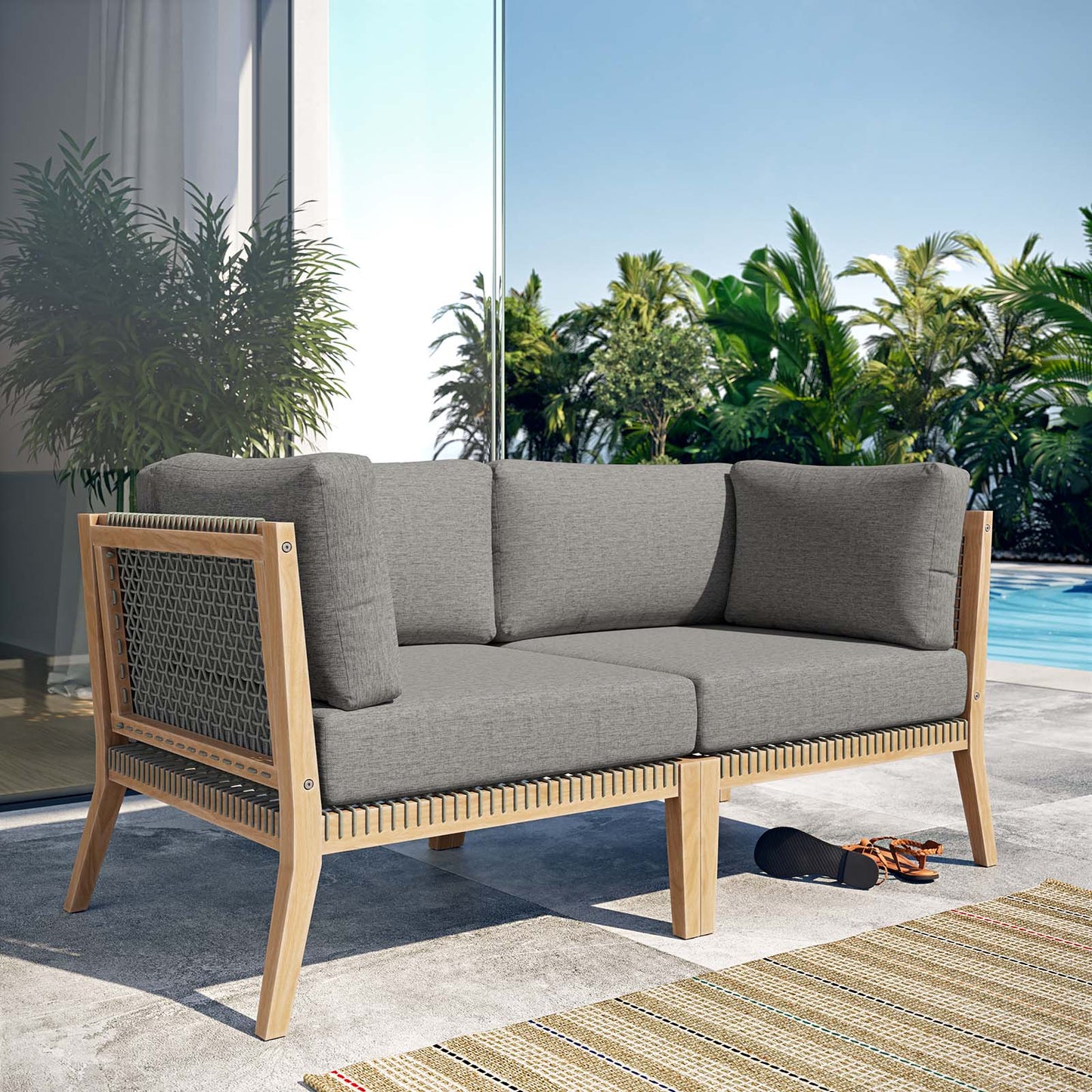 Clearwater Outdoor Patio Teak Wood Loveseat Gray Graphite EEI-6119-GRY-GPH