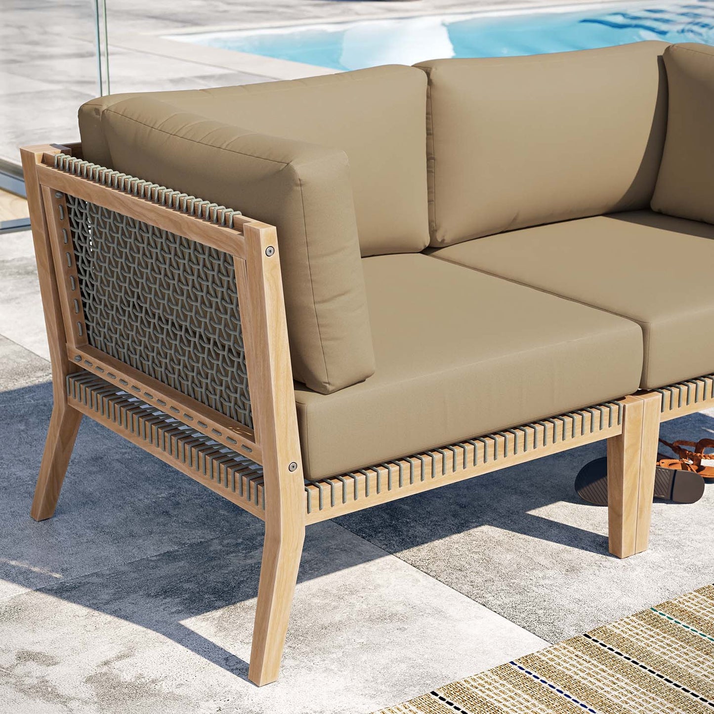 Clearwater Outdoor Patio Teak Wood Loveseat Gray Light Brown EEI-6119-GRY-LBR