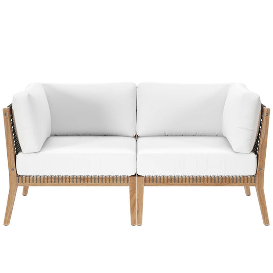 Clearwater Outdoor Patio Teak Wood Loveseat Gray White EEI-6119-GRY-WHI