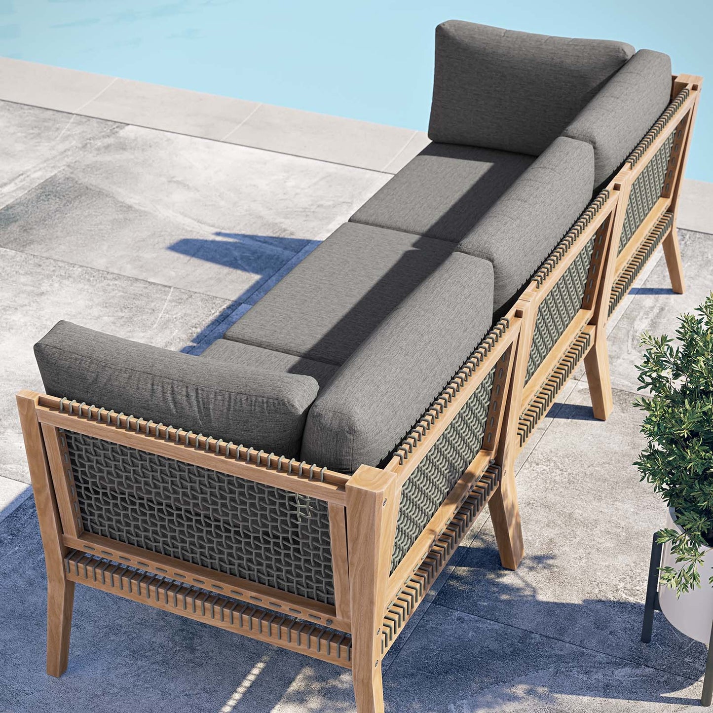 Clearwater Outdoor Patio Teak Wood Sofa Gray Graphite EEI-6120-GRY-GPH