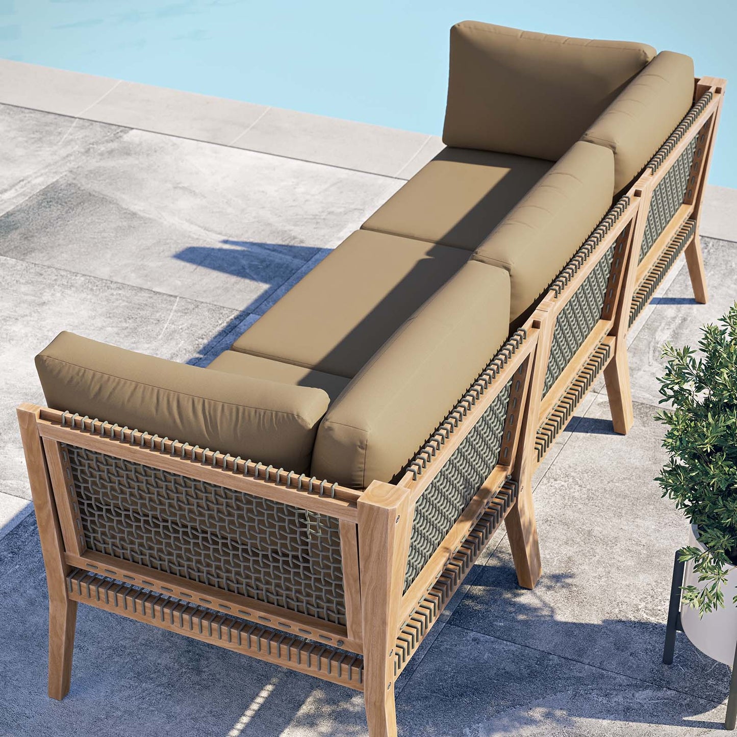 Clearwater Outdoor Patio Teak Wood Sofa Gray Light Brown EEI-6120-GRY-LBR