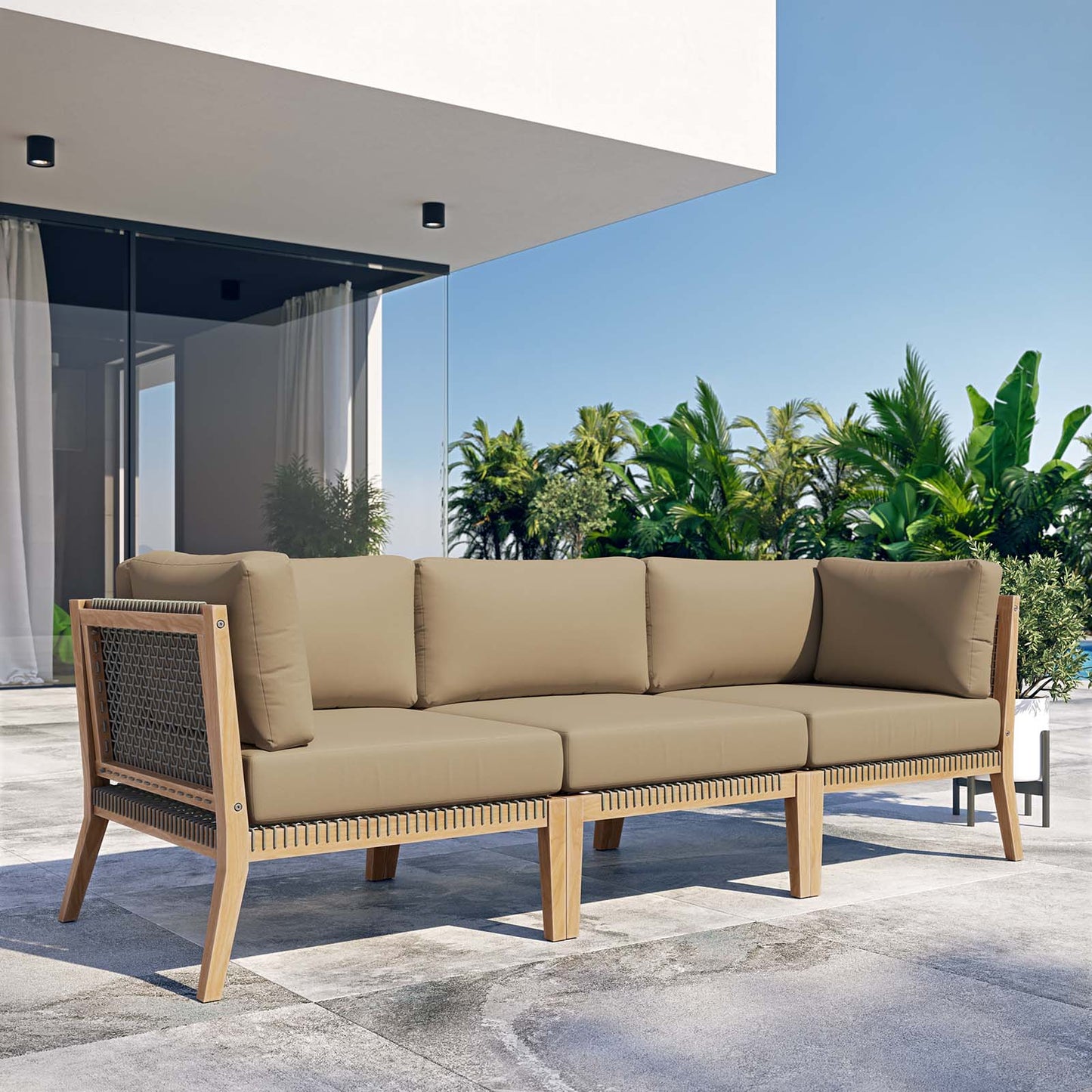 Clearwater Outdoor Patio Teak Wood Sofa Gray Light Brown EEI-6120-GRY-LBR