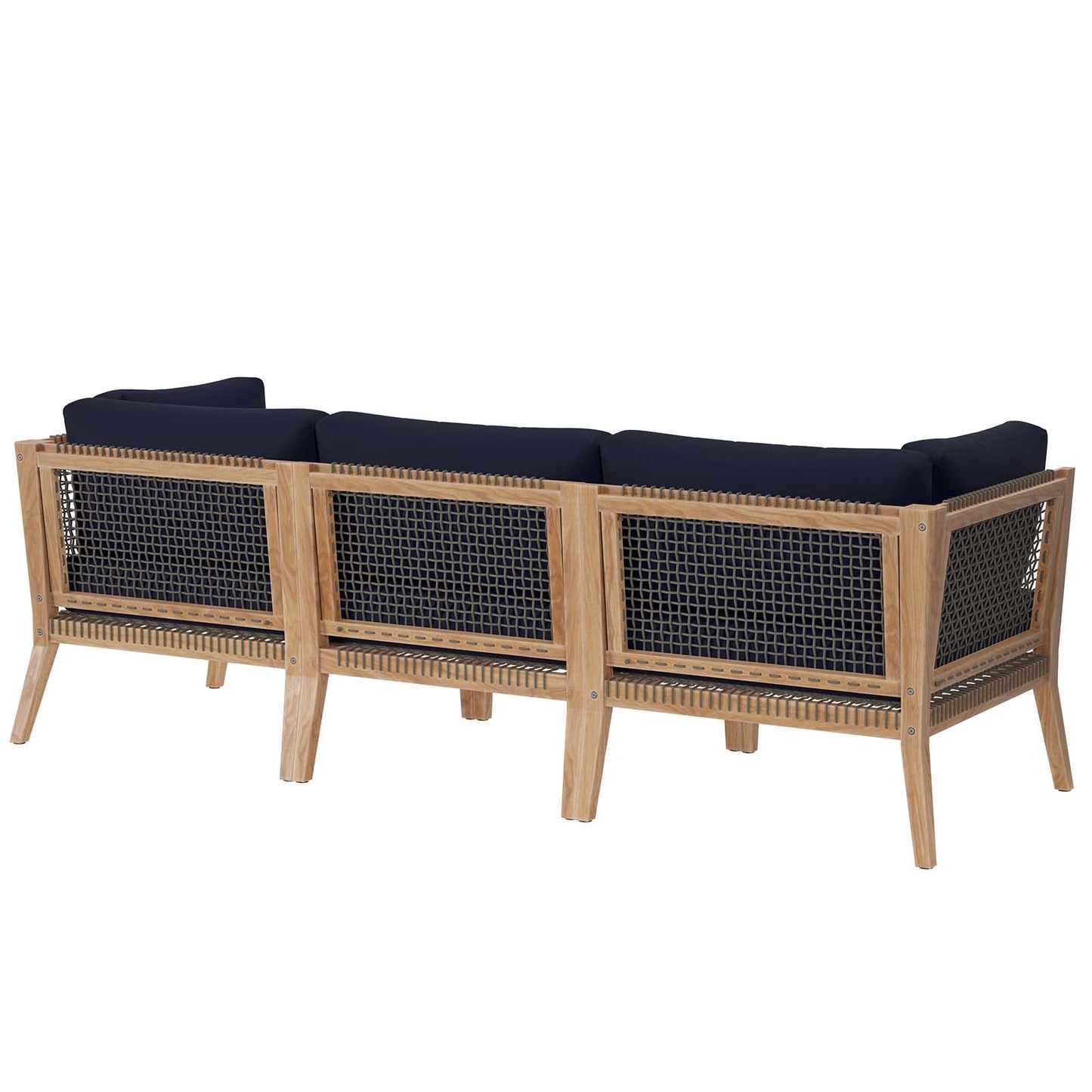 Clearwater Outdoor Patio Teak Wood Sofa Gray Navy EEI-6120-GRY-NAV