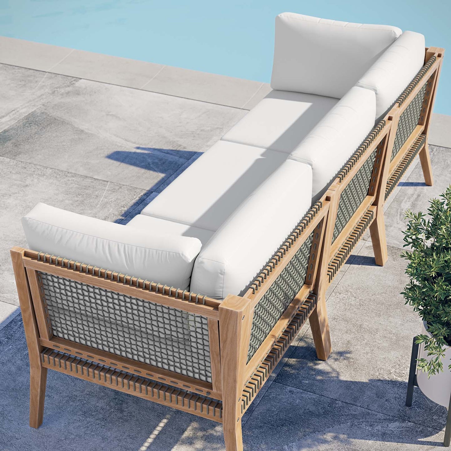 Clearwater Outdoor Patio Teak Wood Sofa Gray White EEI-6120-GRY-WHI