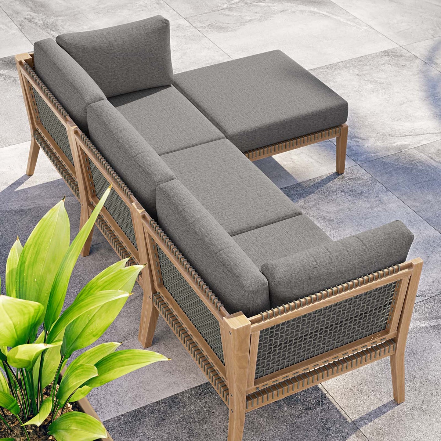 Clearwater Outdoor Patio Teak Wood 4-Piece Sectional Sofa Gray Graphite EEI-6121-GRY-GPH