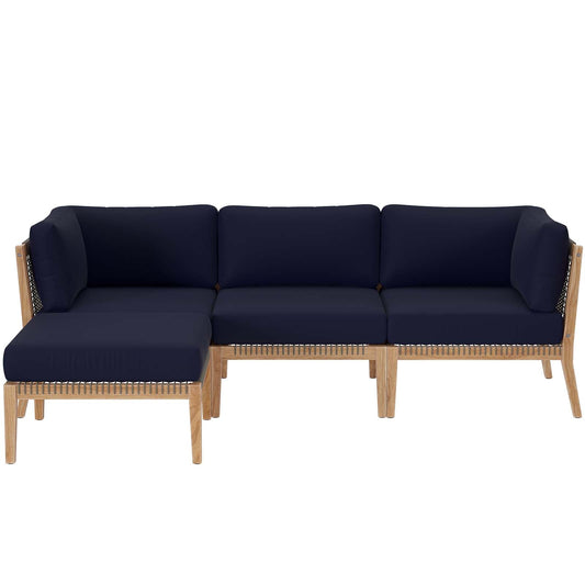 Clearwater Outdoor Patio Teak Wood 4-Piece Sectional Sofa Gray Navy EEI-6121-GRY-NAV