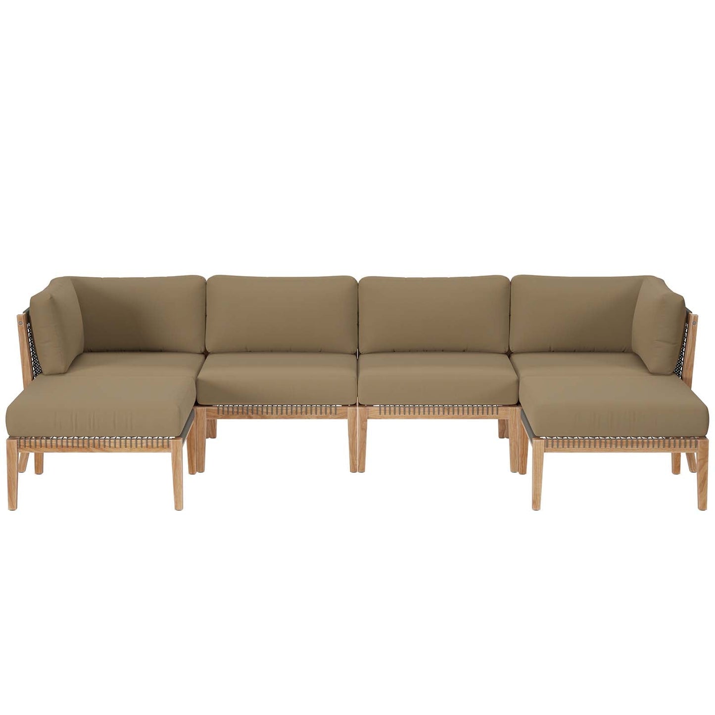 Clearwater Outdoor Patio Teak Wood 6-Piece Sectional Sofa Gray Light Brown EEI-6122-GRY-LBR