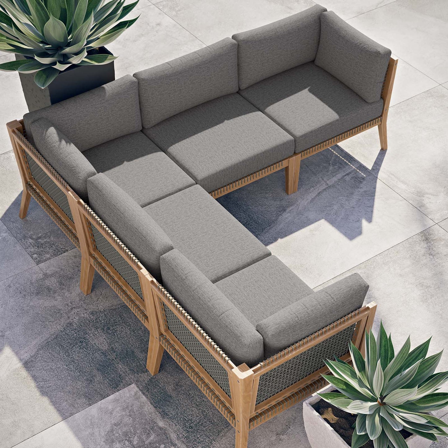 Clearwater Outdoor Patio Teak Wood 5-Piece Sectional Sofa Gray Graphite EEI-6123-GRY-GPH