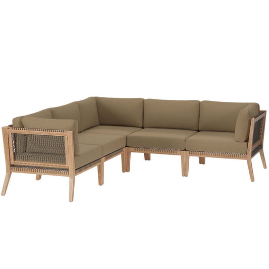 Clearwater Outdoor Patio Teak Wood 5-Piece Sectional Sofa Gray Light Brown EEI-6123-GRY-LBR