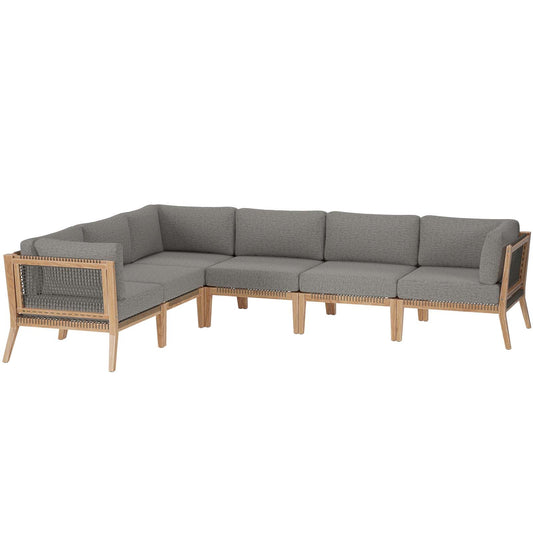 Clearwater Outdoor Patio Teak Wood 6-Piece Sectional Sofa Gray Graphite EEI-6125-GRY-GPH